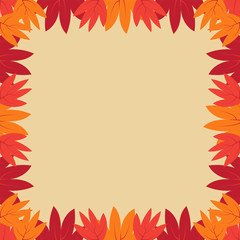 Decorative frame of colorful autumn leaves. Square composition