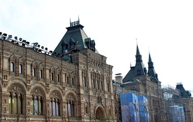 Fototapeta premium GUM, a state general store on Red Square, view from far away, the architecture of the building