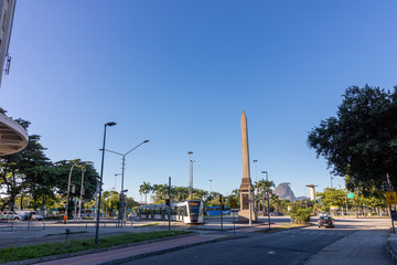 Fototapeta na wymiar RIO DE JANEIRO, JUNE 07, 2019: Obelisk of Rio Branco Avenue, Downtown of Rio de Janeiro.