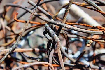 Tangled old rusty wire close up