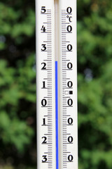 Outdoor thermometer by Selcius on a green background.