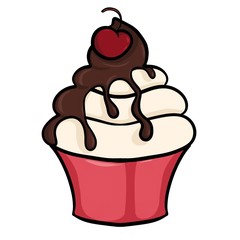  illustration of chocolate and cherry cream cupcake