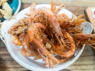 Typical dish of fried prawns, a tapa very common in Spain, especially in the South, Andalusia.