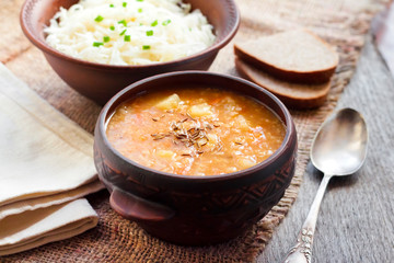 Kapustnyak - traditional Ukrainian winter soup with sauerkraut and millet