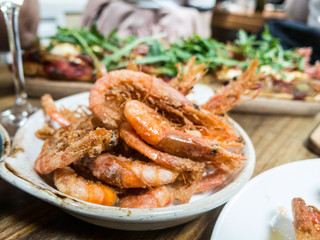 Typical dish of fried prawns, a tapa very common in Spain, especially in the South, Andalusia.