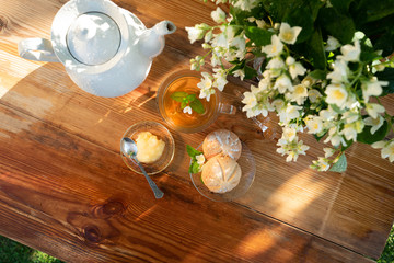 Mint jasmine tea with honey in the country