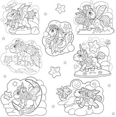 Obraz premium cartoon cute little pony coloring book funny illustration