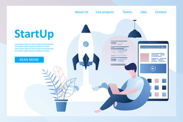 Start up project web landing page,spaceship take off, app development