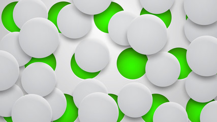 Abstract background of holes and circles with shadows in green and white colors