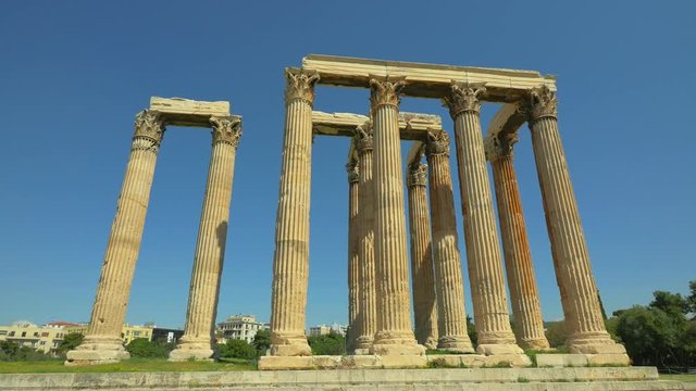 Ruined temple of Olympian Zeus in Athens, Greece. Steadicam shot