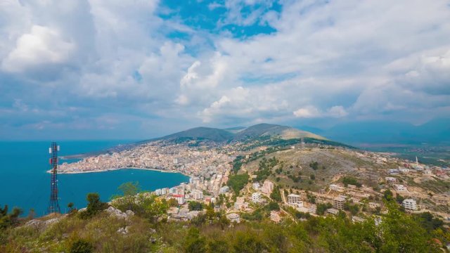 Time lapse view of Saranda town from Lekuresi Castle, Albania