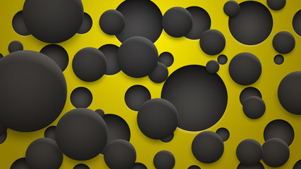 Abstract background of holes and circles with shadows in black colors on yellow