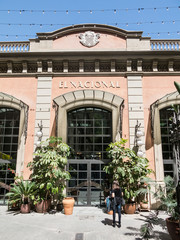Entrance to the historic galleries "El Nacional", in the Paseo de gracia of Barcelona, where there are many bars and restaurants to eat all kinds of Spanish tapas. Barcelona.