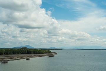 Fish farm in the bay of Thailand. Fishermen for catching shellfish and fish.