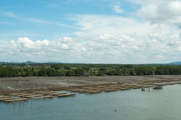 Fish farm in the bay of Thailand. Fishermen for catching shellfish and fish.