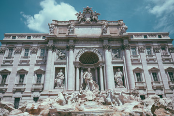 Panoramic view of Trevi Fountain in the Trevi district in Rome, Italy