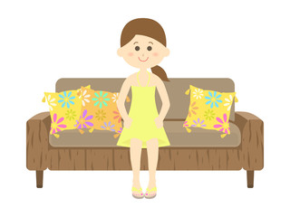 リゾートソファに座る女性のイラスト