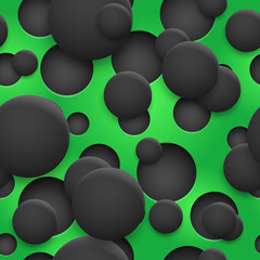 Abstract seamless pattern of holes and circles with shadows in black colors on green background