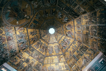 Fototapeta na wymiar Panoramic view of interior of Florence Baptistery on Piazza del Duomo