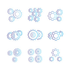 Collection of gears on white background