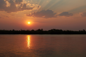 Sunset at the Okavango River in Namibia