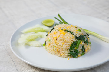 Fried rice on white disk thai food style