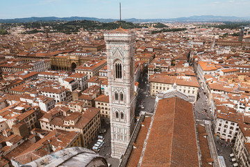 Aerial panoramic view of city of Florence and Giotto's Campanile