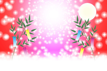 和風背景イラスト 七夕祭り 飾り 伝統行事 短冊 笹の葉 天の川 星屑 キラキラ 七月 無料素材 夏 Wall Mural Tomo00