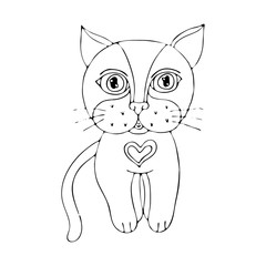 Vector coloring page outline of cartoon cat coloring book for kids.