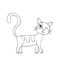 Vector coloring page outline of cartoon cat coloring book for kids.