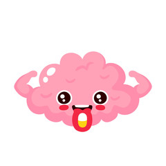 Drug pill on brain tongue. Vector