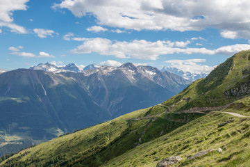 Naklejka na ściany i meble View closeup mountains scene, route great Aletsch Glacier