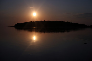 Sunset sea shore landscape. City sea shore sunset panorama. Sunset city sea shore view. Sunset sea shore panorama