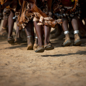 Hamer tribe women dancing during bull jumping ceremony, Turmi, Omo valley, Ethiopia
