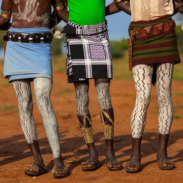Bashada tribe warriors with body paintings, Dimeka, Omo valley, Ethiopia