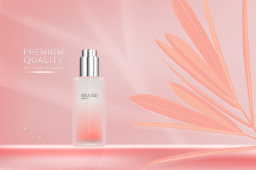 Beauty product, pink cosmetic container with advertising background ready to use, luxury skin care ad, illustration vector.