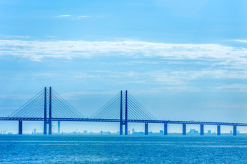 Silhouette of Oresund bridge  over the Baltic sea