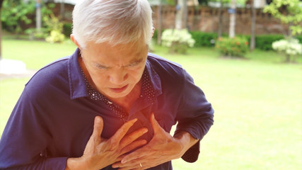 Asian senior man chest pain heart attack stroke health care