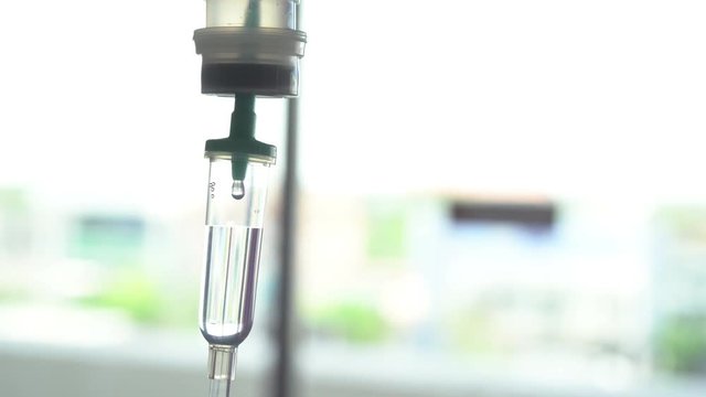 Close up iv fluid intravenous drop saline in hospital