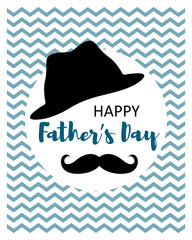 Happy Fathers Day card with mustache and hat