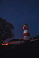 Red-white lighthouse star, spring night near Ryazan