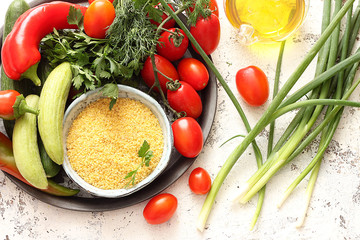 Ingredients for Fresh vegan Tabbouleh salad 
