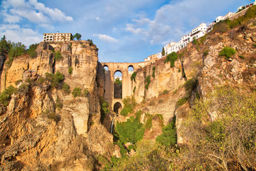 Famous Puente Nuevo Bridge's Arch in Ronda historic city center
