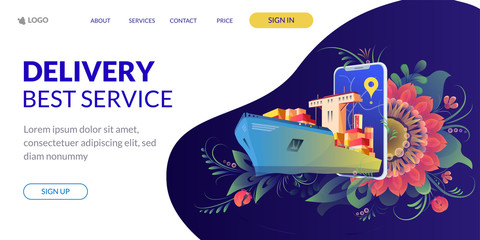 Web page design template for project delivery, transport, ship. Modern vector illustration concepts .