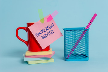 Handwriting text writing Translation Service. Conceptual photo the Equivalent Target Language from...