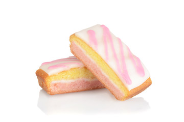 two english angel cake slices on white background