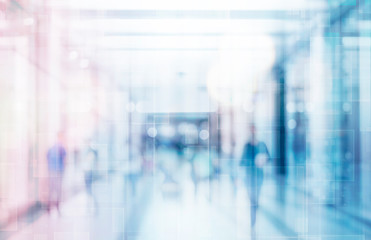 Fototapeta na wymiar abstract defocused blurred technology space background, empty business corridor or shopping mall. Medical and hospital corridor defocused background with modern laboratory (clinic)