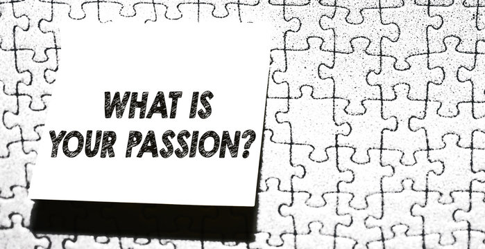 Word writing text What Is Your Passion Question. Business photo showcasing asking about his strong and barely controllable emotion Piece of square note paper use for give notation stick to puzzle