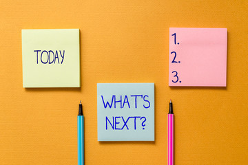 Conceptual hand writing showing What S Next Question. Concept meaning Get information Ask Query...