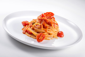 Plate of spaghetti with tomato sauce